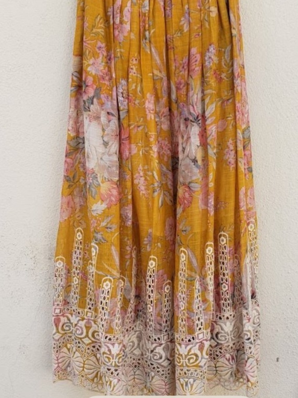 ZIMMERMANN CONFETTI SCALLOP TIE DRESS IN MUSTARD YELLOW - Picture 9 of 12